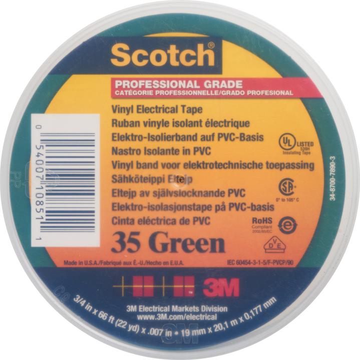 3M Nastro isolante elettrico in PVC 19 mm x 20 m, Scotch 35 19x20 gn (19 mm)