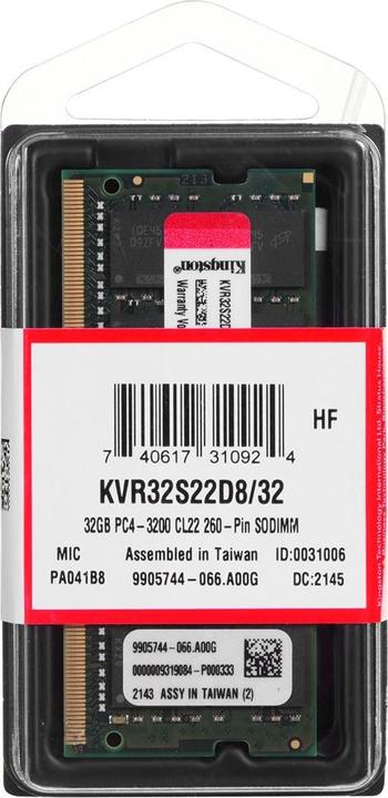 Produktbild Kingston ValueRAM (1 x 32GB, 3200 MHz, DDR4-RAM, SO-DIMM)