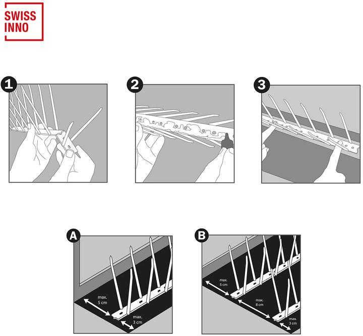 Produktbild Swissinno Taubenabwehrspikes transparentes Polycarbonat 300cm inkl. Silikonkleber