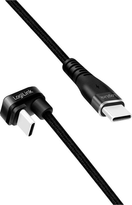 Immagine prodotto LogiLink Cavo USB 2.0 Type-C, da C/M 180° a USB-C/M, alluminio, nero, 2 m (2 m, USB 2.0, 60 W)