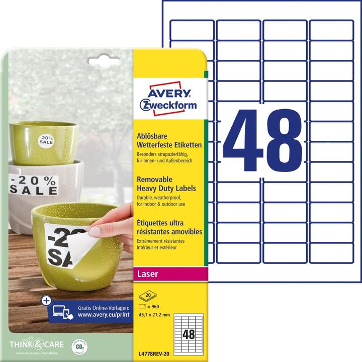 Produktbild Avery wetterfeste, wiederablösbare Etiketten