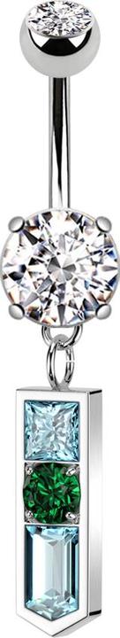 Star Piercing Banane silber mit zwei Kugeln Kristall silber Anhänger Balken spitz drei Kristalle (Chirurgenstahl 316L, Messing)