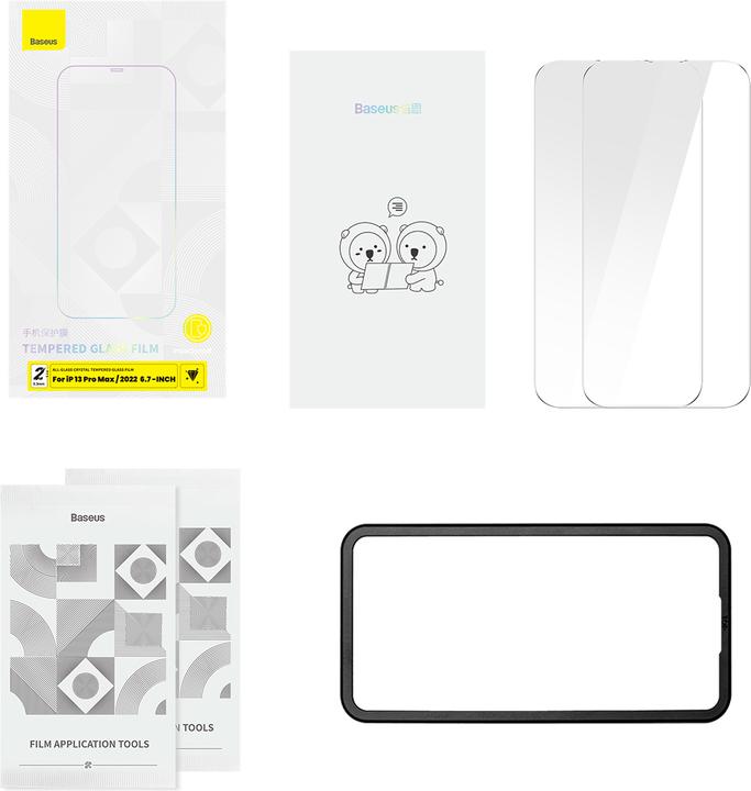 Immagine prodotto Baseus Pellicola EasyStick in vetro temperato Tuttovetro iP14 (Confezione da 2) (2 Pezzo/i, Apple iPhone 13 Pro Max, Apple iPhone 14 Plus)