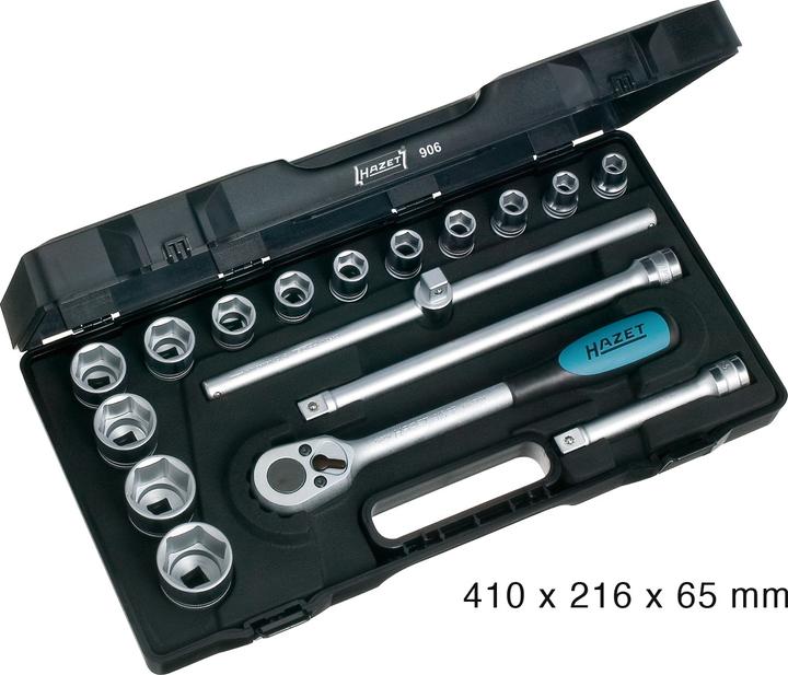 Actual product image HAZET Socket set 906 ∙ Square, hollow 12.5 mm (1/2 inch) ∙ Outside hexagon traction profile ∙ 10 ∙ … (32 mm, 31 mm, 20 mm, 28 mm, 16 mm, 11 mm, 24 mm, 30 mm, 21 mm, 25 mm, 12 mm, 13 mm, 18 mm, 26 mm, 23 mm, 15 mm, 17 mm, 27 mm, 19 mm, 10 mm, 14 mm, 29 mm, 22 mm)