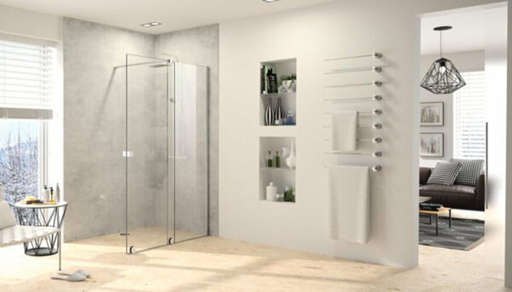 Produktbild Hüppe Xtensa pure Walk-In Gleittür 1teilig, mit festem Segment, Breite:180cm, Anschlag links, Quer (211 cm, 108 cm, 22 cm)