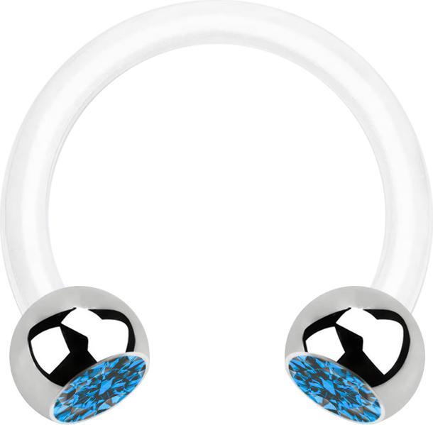 Immagine prodotto Star Piercing Micro Circular Barbell bianco con due sfere in cristallo d'argento azzurro (Acciaio chirurgico 316L, Bioflex, senza ottone)