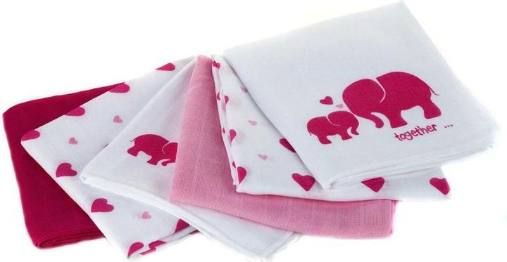 Immagine prodotto Makian Set di 6 tele di garza di 80 x 80 cm Elefante rosa e bianco, cuore (80 cm, 80 cm)