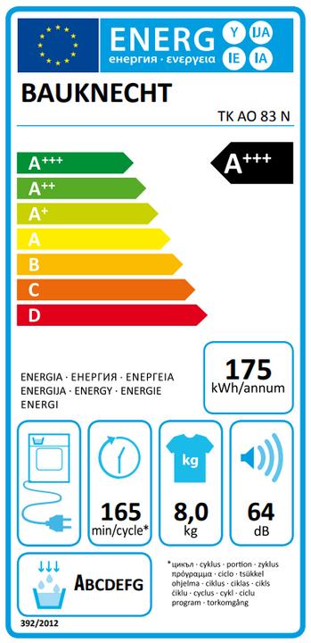 Energie-Label Bauknecht TK AO 83 N (8 kg, Wechselbar, Rechts)