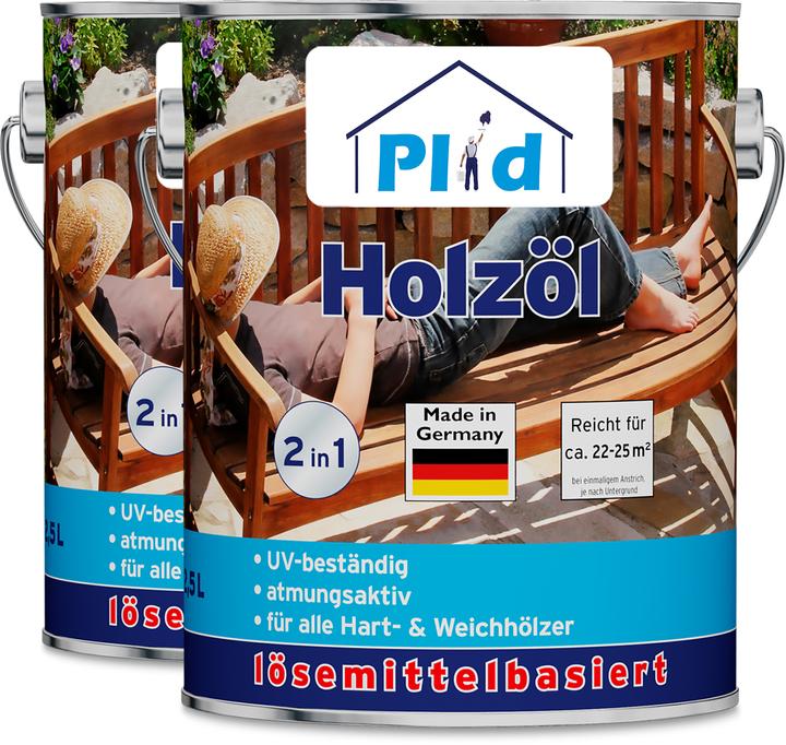Actual product image Plid Wood oil 5L, for approx. 50m² / wood protection impregnation care oil garden furniture (Bankirai, 5 l)