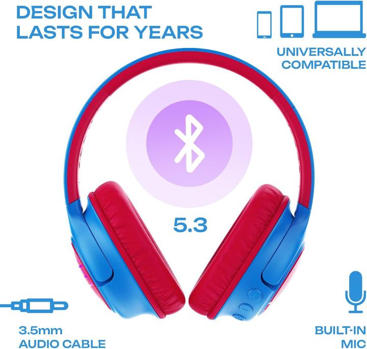 Actual product image PowerLocus Bobo Bluetooth-Kinderkopfhörer blau/rot