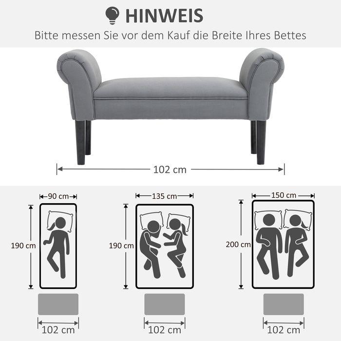 Produktbild Swisshandel24 Bettbank, Polsterbank, Sitzbank, Flurbank für Schlafzimmer, bis 130 kg Grau (36 cm)