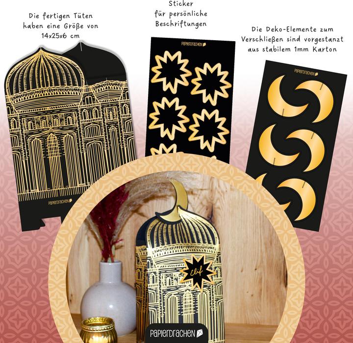 Image du produit Papierdrachen Giveaway Tüten Moschee schwarz gold - Set 2 (Pochette cadeau, 6 x)