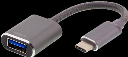 Produktbild Deltaco OTG Adapter, USB-C for USB-A - Grey (0.11 m, USB 3.1)