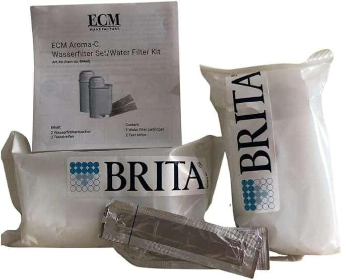 ECM Aroma-C Wasserfilter 2 Brita Saugkartuschen inkl. Kalk Teststreifen