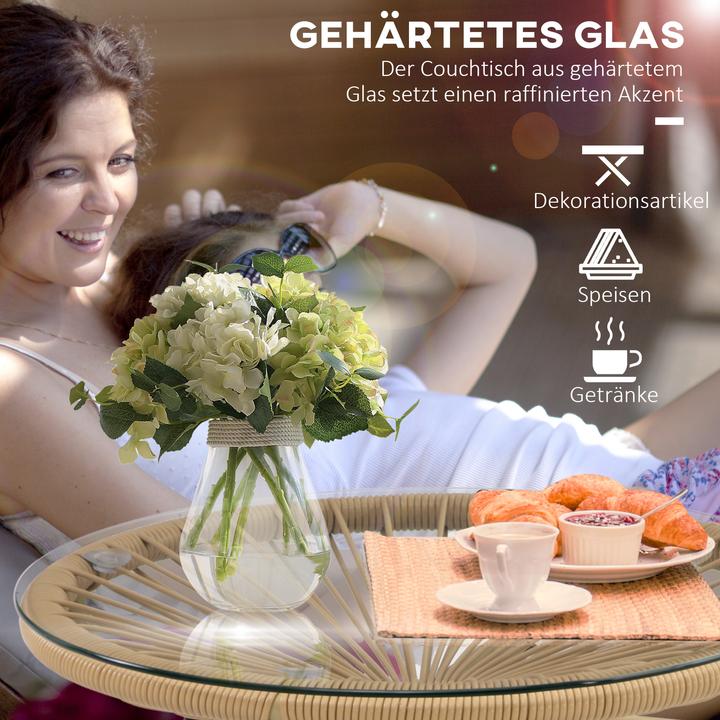Produktbild Outsunny Rattan Beistelltisch mit Glastischplatte