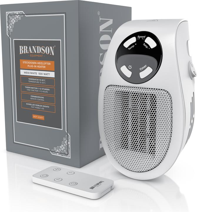 Actual product image Brandson Socket Mini Fan Heater 500 W, Bathroom Ceramic Heater with Temperature Control & Remote Control (500 W)