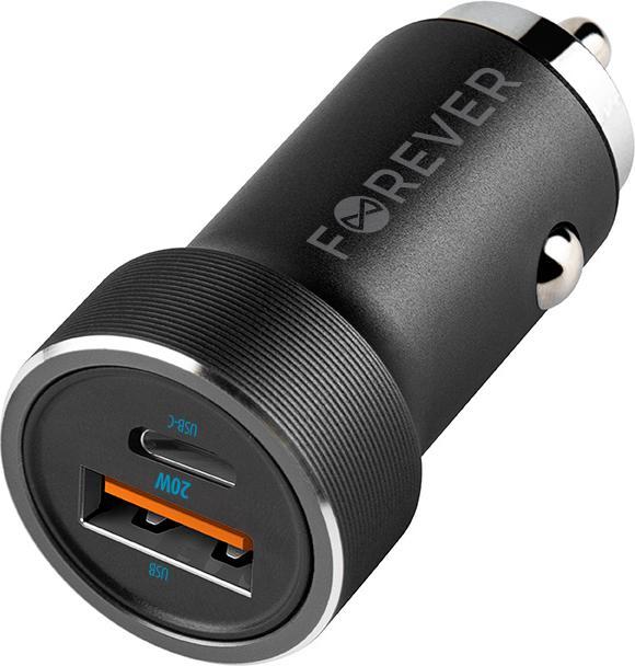 Produktbild Forever CC-06 PD QC Autoladegerät 1x USB-C 1x USB 20W schwarz