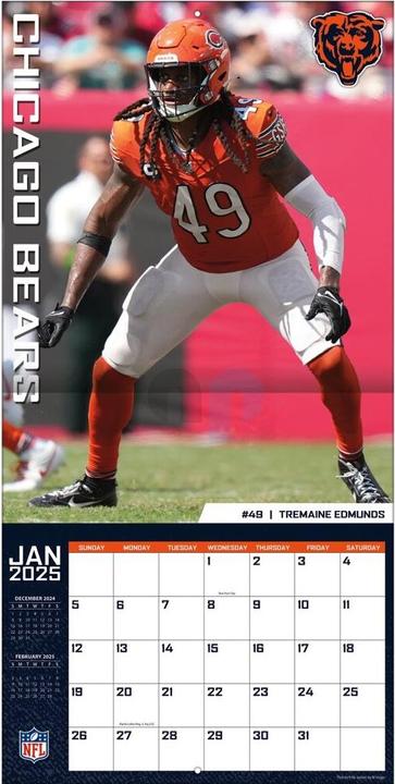 Immagine prodotto NFL - Chicago Bears - Calendario da parete della squadra 2025 30,5 x 30,5 cm (30,5 x 30,5 cm, Francese, Italiano, Spagnolo, Tedesco, Inglese)