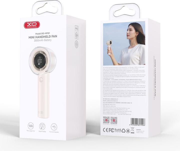 Actual product image xO fan 13000 RPM MF81 3000 mAh with display beige