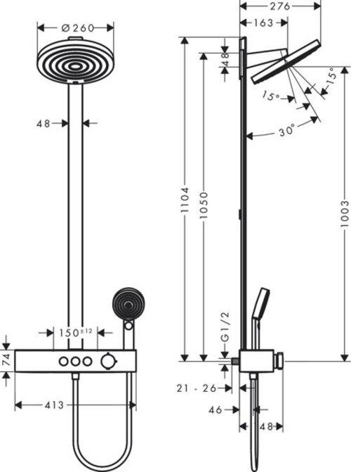 Productafbeelding hansgrohe Showerpipe 260 2jet met ShowerTablet Select 400 : Kleur - Mat Zwart
