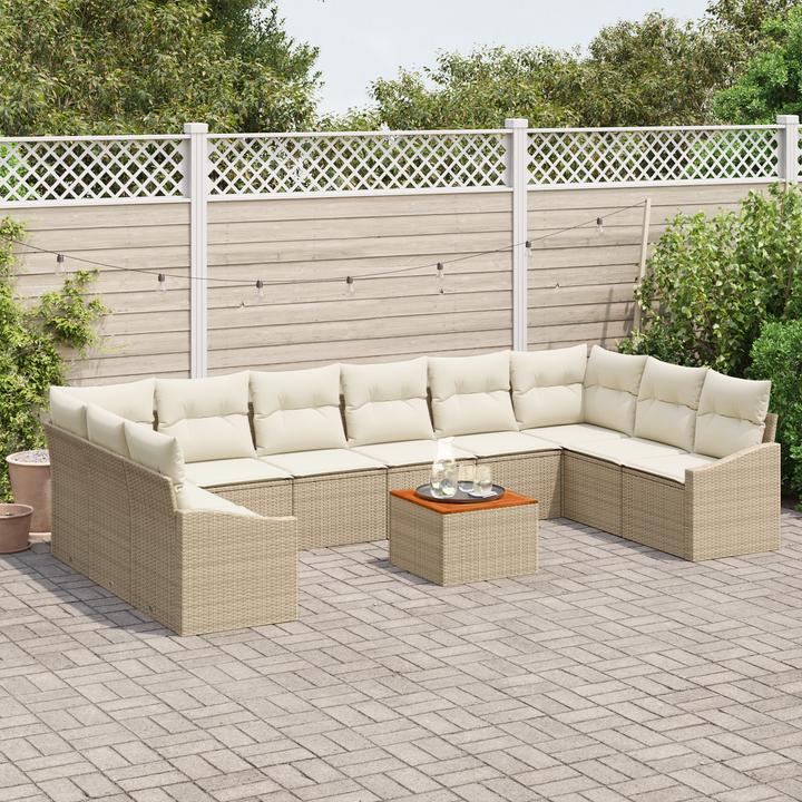 Produktbild VidaXL 11-tlg. Garten-Sofagarnitur mit Kissen Beige Poly Rattan
