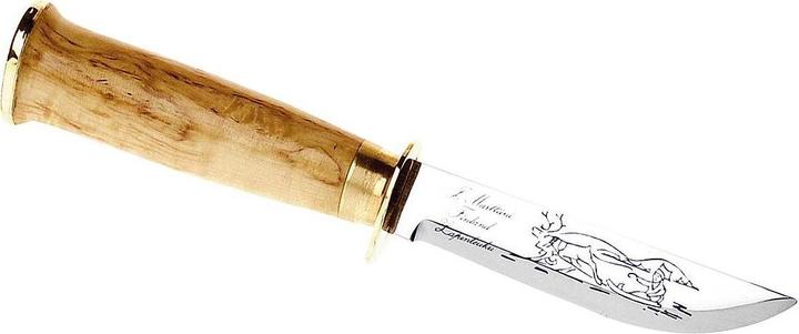 Produktbild Marttiini Gürtelmesser, rostfreier Stahl, spiegelpoliert, Maserbirke lackiert, Fingerschutz, Naturl (11 cm)