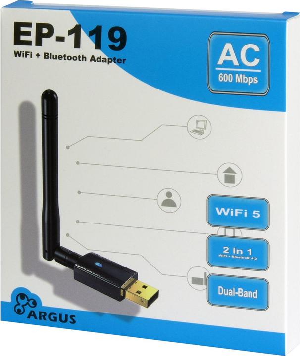 Actual product image Intertech Inter-Tech Wi-Fi 5 USB Adapter Argus EP-119, Bluetooth 4.2 (USB 2.0)