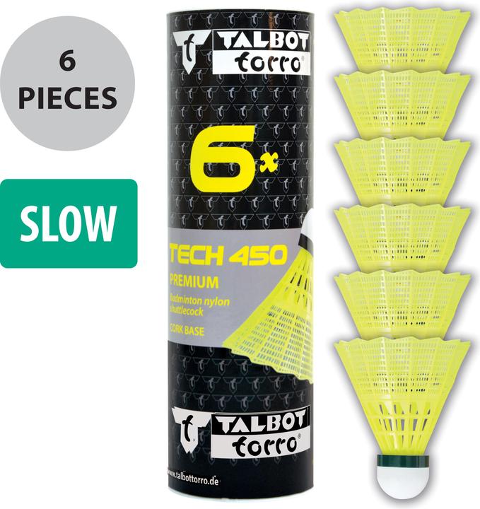 Produktbild Talbot Torro Badmintonball Tech 450, langsam, gelb/grün Premium Nylonfederball, mit Korkkopf, für ambitioniert...