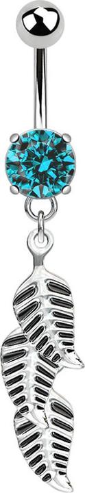 Star Piercing Banane silber mit Anhänger 3 Federn aqua (Chirurgenstahl 316L, ohne Messing)