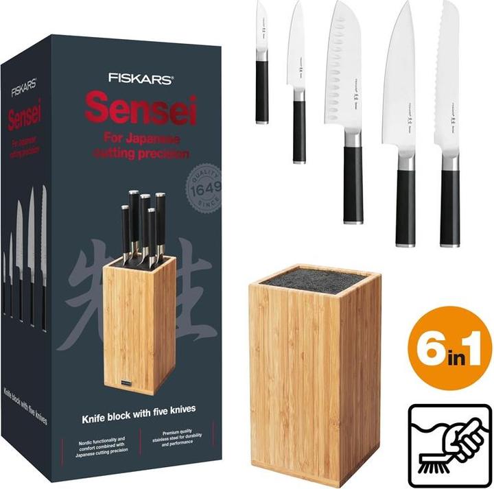 Actual product image Fiskars Sensei knife block 5 pcs.