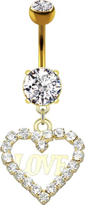 Star Piercing Banane 14k vergoldet mit zwei Kugeln Kristall silber Anhänger Kristallherz Love (Chirurgenstahl 316L, Messing)