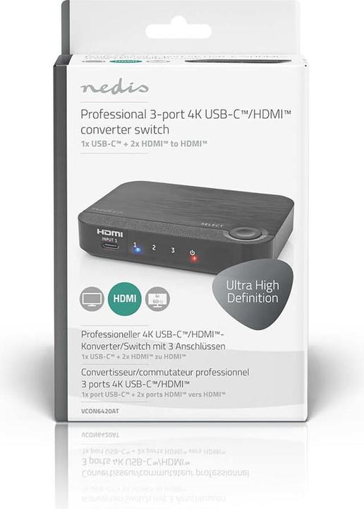 Actual product image Nedis HDMI ™ Converter | 1x USB-C™ / 2x HDMI™ Input | 1x HDMI™ Output | 1-way | 4K@60Hz | 18 Gbps