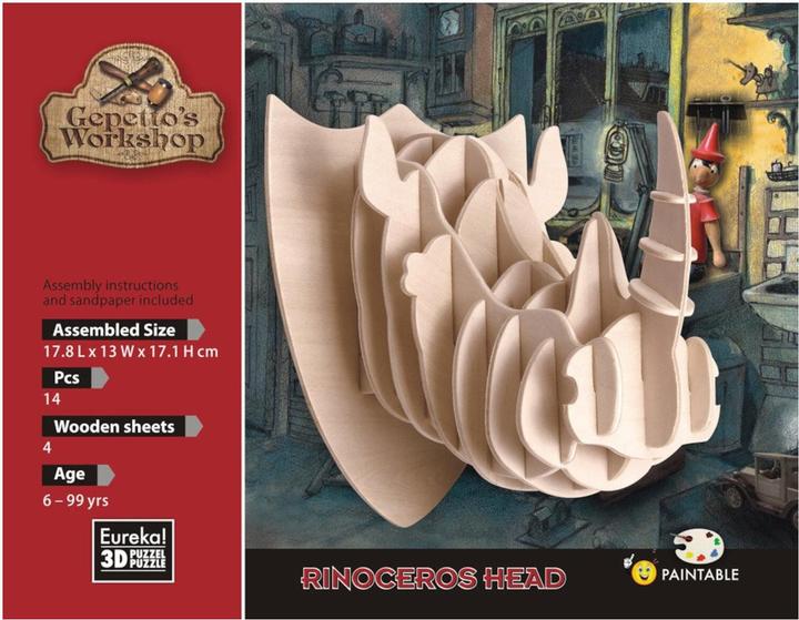Image du produit Eureka 52473176 Puzzle en bois-3D tête de rhinocéros (14 pièces)
