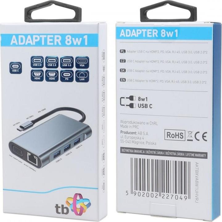 Produktbild Lenovo 8in1 Adapter USB C HDMI x2 USB VGA RJ45 PD (HDMI, RJ45, USB Typ-C, USB 2.0)