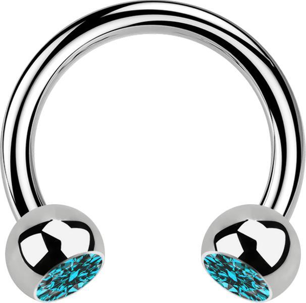 Produktbild Star Piercing Micro Circular Barbell silber mit zwei Kugeln Kristall aqua (ohne Messing, Titan G23)