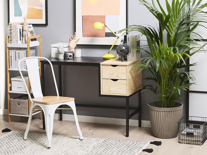 Image du produit Beliani Bureau noir / bois clair 100 x 48 cm 2 tiroirs HARPER (100 x 48 cm)