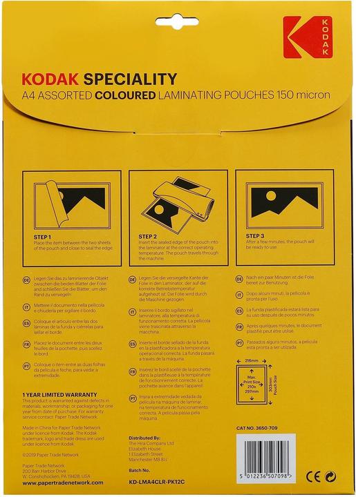 Image du produit Kodak Film de plastification A4 12 pièces, 150 microns, couleur (A4, 150 µm)