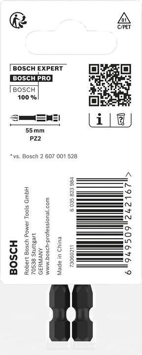 Actual product image Bosch Professional Zubehör PRO Pozidriv Impact Bit, PZ2, 55 mm, 2 pcs. (PZ2)