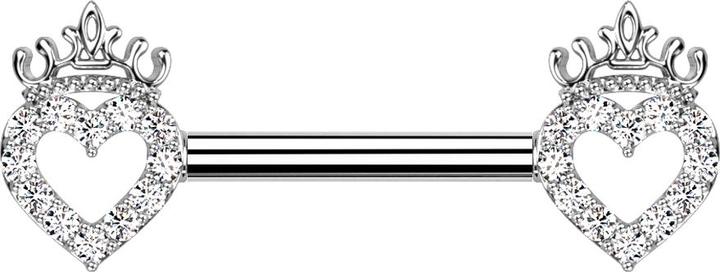 Star Piercing Barbell silber Herz und Krone Kristalle silber (Chirurgenstahl 316L, Messing)