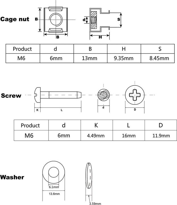 Produktbild Roline Montagematerial für 19/"-Komponenten, M6, 100 fach, schwarz
