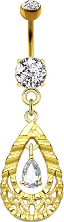 Star Piercing Banane 14k vergoldet mit zwei Kugeln Kristall silber Anhänger Kristall im Tropfen (Chirurgenstahl 316L, Messing)