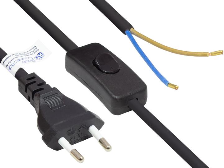 Produktbild Good Connections Euro-Netzkabel Euro-Stecker Typ C (gerade) an abisolierte Enden, mit Schalter, schwarz, 0,75 mm², 1 (1.50 m)