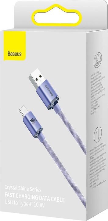 Actual product image Baseus Crystal Shine Series Fast Charging Data Cable USB to Type-C 100W 2m Purple (2 m, USB 2.0, 100 W)