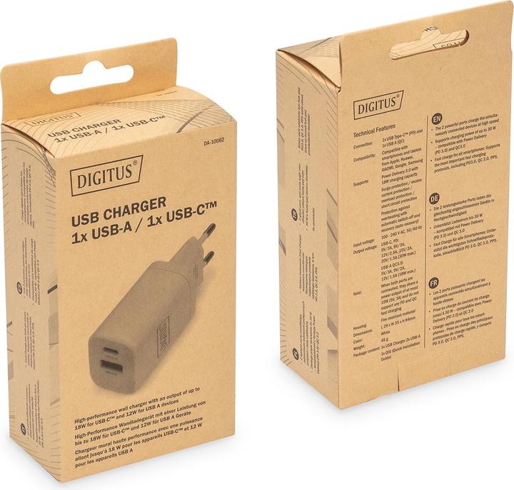Actual product image Digitus USB Charger 1x USB-A / 1x USB-C, 30W (30 W)