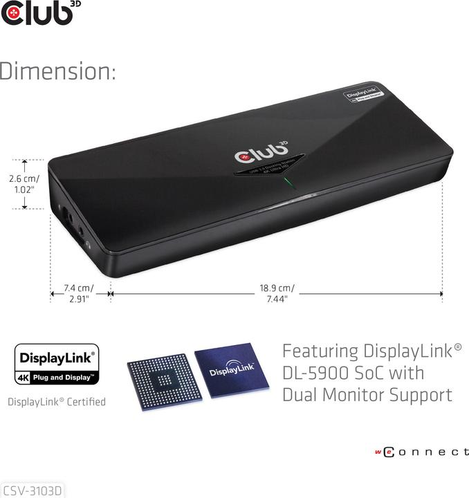 Produktbild Club 3D Csv-3103d (USB-B, 9 Ports)