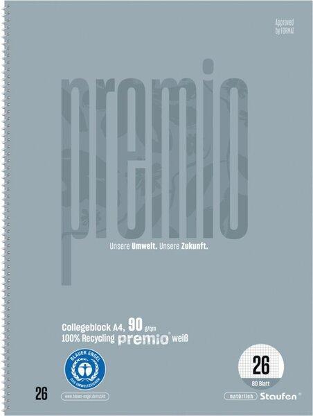 Staufen Premio college pad, 90 gsm, DIN A4, 5 mm squared with margin, 80 sheets (A4, Checked, Hardcover)