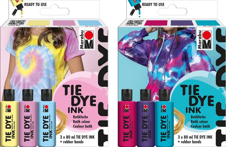 Actual product image Marabu Batikfarben Tie Dye Ink (pastel pink and pastel blue, Pastel yellow, 80 ml)