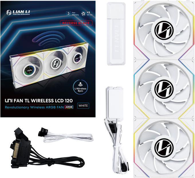 Image du produit Lian-Li UNI FAN TL Wireless LCD Lüfter, ARGB, PWM, 3er-Pack inkl. Controller - Reverse Blade, 120 mm (120 mm, 3 x)