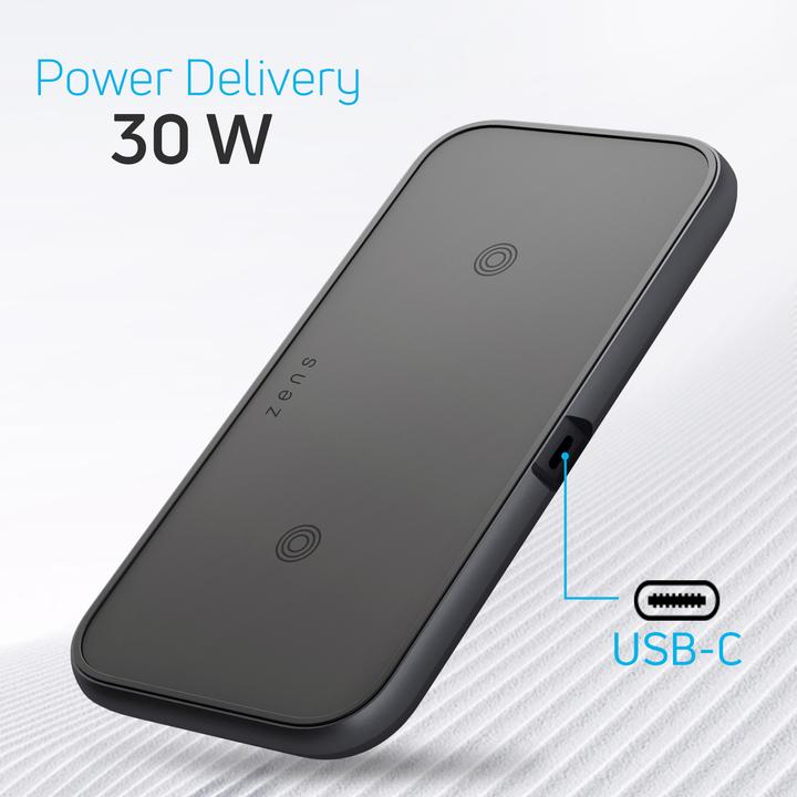Actual product image Zens Aluminium Dual Fast Wireless Charger 30W USB PD (20 W)