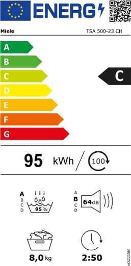 Energie-Label Miele TSA 500-23 CH (8 kg, Links, CH-Stecker)